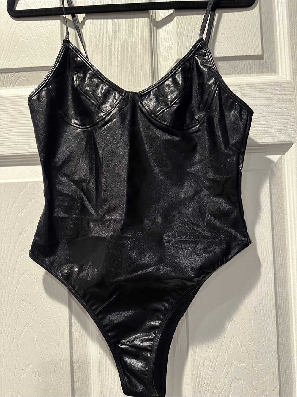 Black Faux-Leather bodysuit SIZE UNKNOWN